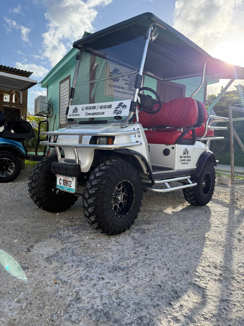 White 4-person golf cart rental San Pedro Belize